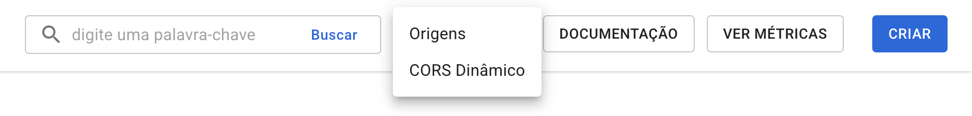 menu de gestão para CORS menu de gestão para CORS
