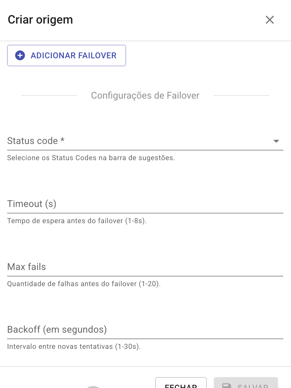 Modal de cadastro/edição do Grupo de Origem Failover Modal de cadastro/edição do Grupo de Origem Failover