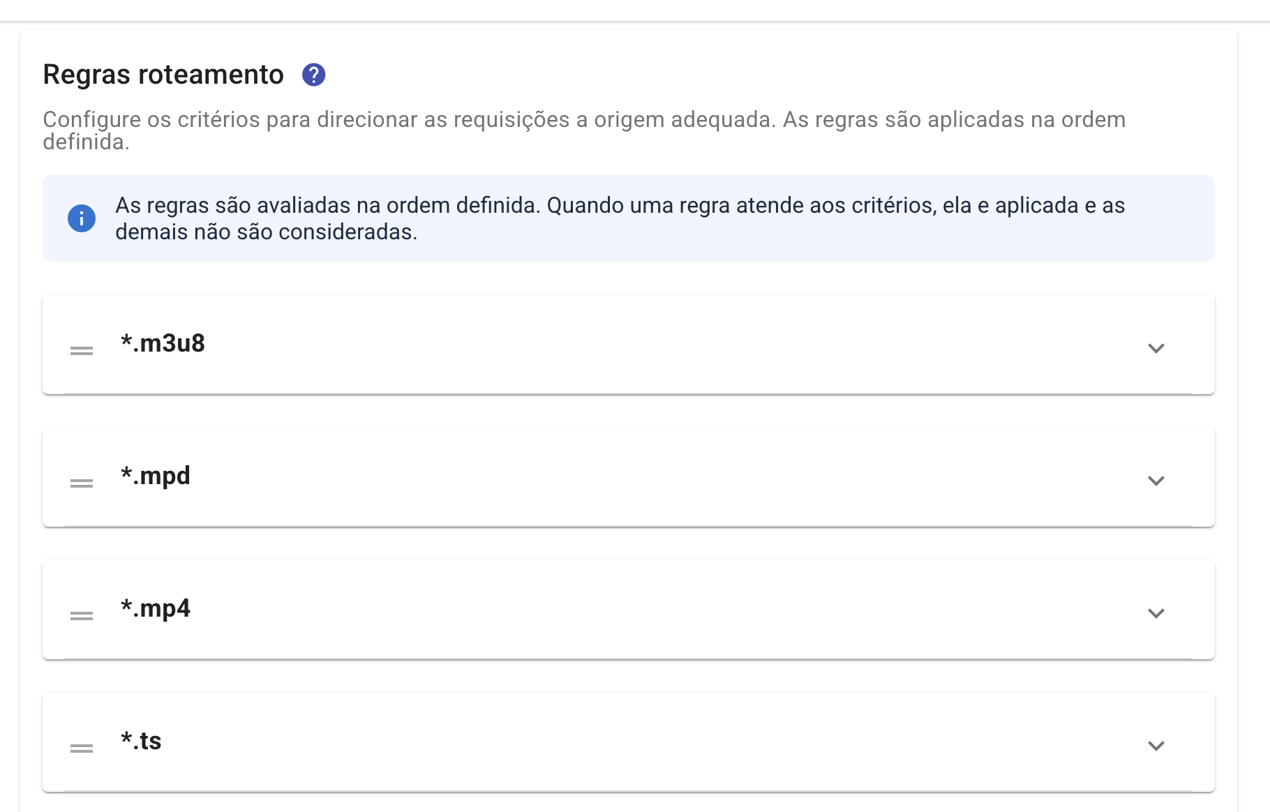 Painel de Regras de Roteamento